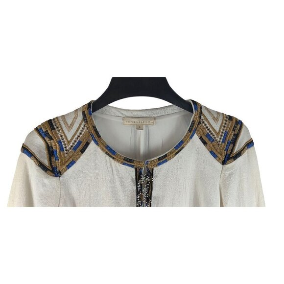 Lovestich Boho Blouse Cream Cotton Sz S Arabian Nights Beaded Hippie Embroidery - Picture 4 of 16
